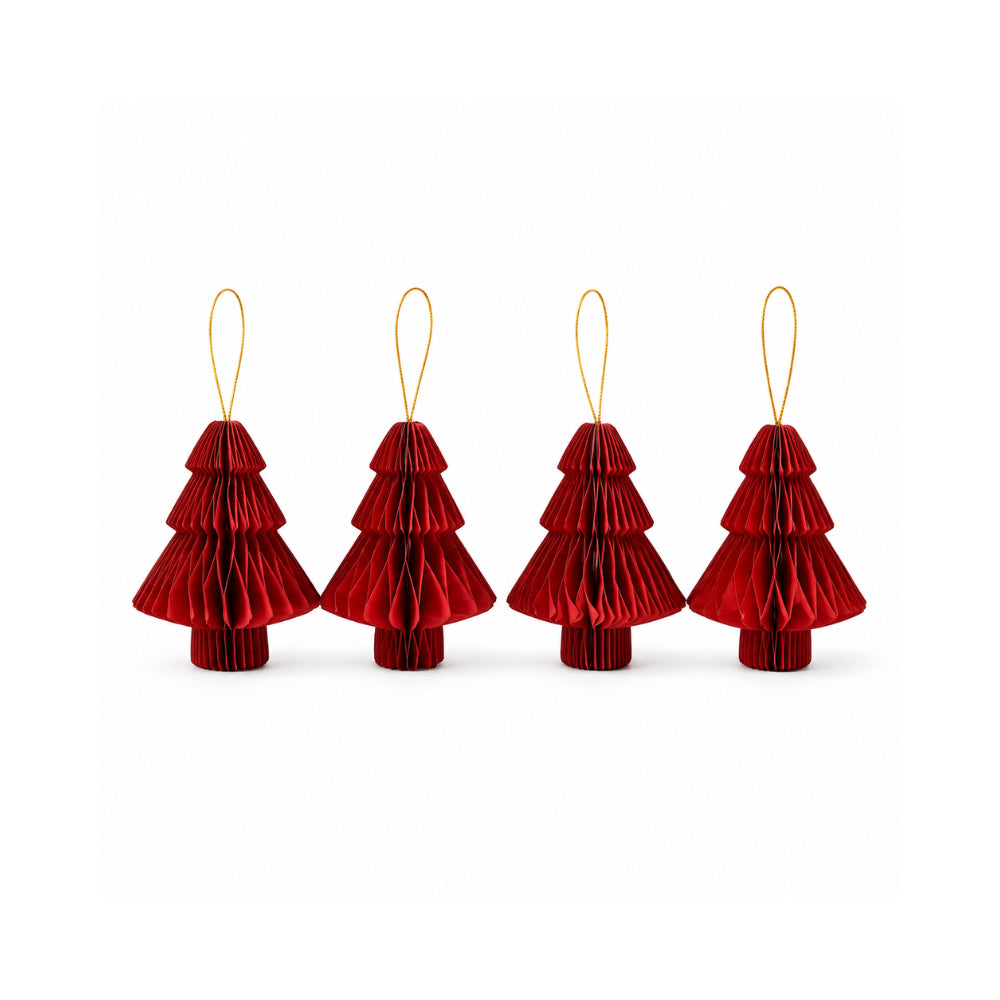 Plum Pudding Christmas Paper Tree decorations, 4pk Red